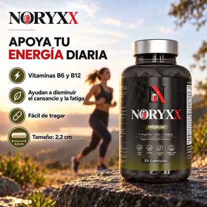 NORYXX Black Maca 20:1 con L-Arginina, Zinc, B6 y B12 | 50 cápsulas