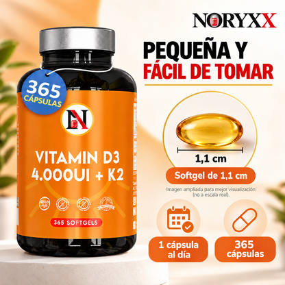 NORYXX Vitamina D3 4.000 UI + K2 MK-7 | 365 cápsulas
