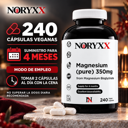 NORYXX Magnesio Puro 350 mg | Bisglicinato | 240 Cápsulas Veganas