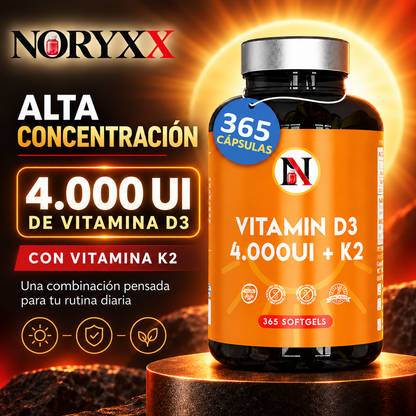 NORYXX Vitamina D3 4.000 UI + K2 MK-7 | 365 cápsulas
