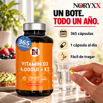 NORYXX Vitamina D3 4.000 UI + K2 MK-7 | 365 cápsulas