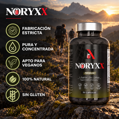NORYXX Black Maca 20:1 con L-Arginina, Zinc, B6 y B12 | 50 cápsulas